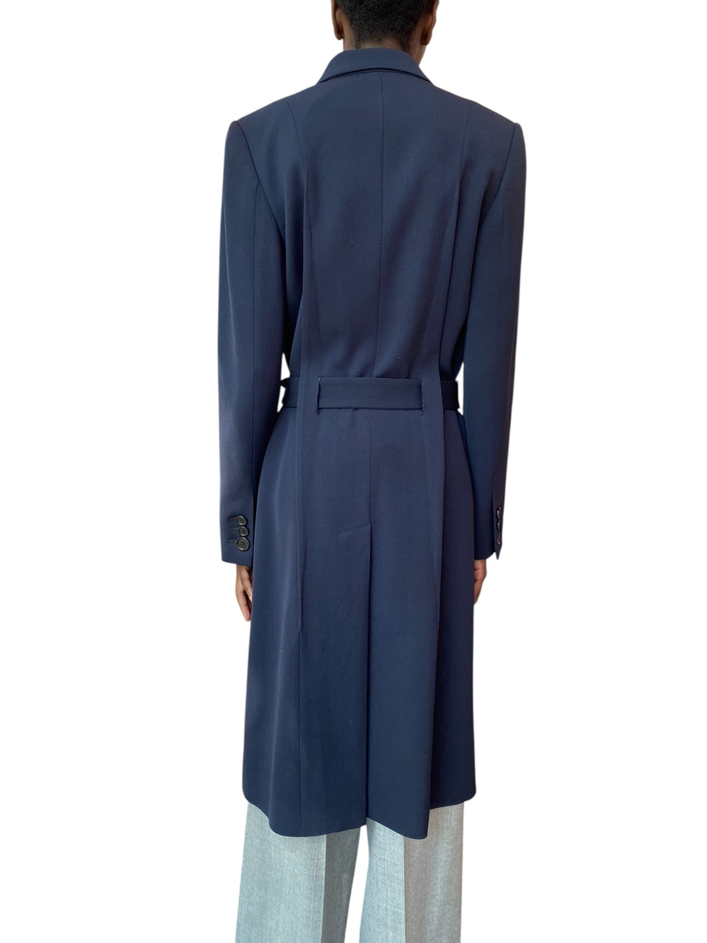 Maison Margiela Navy Belted Long Blazer Wool Coat - 44 / US 8