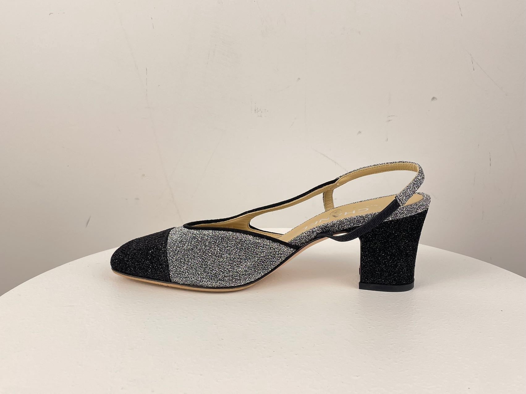 Chanel Glitter Slingback Pumps with CC Logo 37 Limited Edition