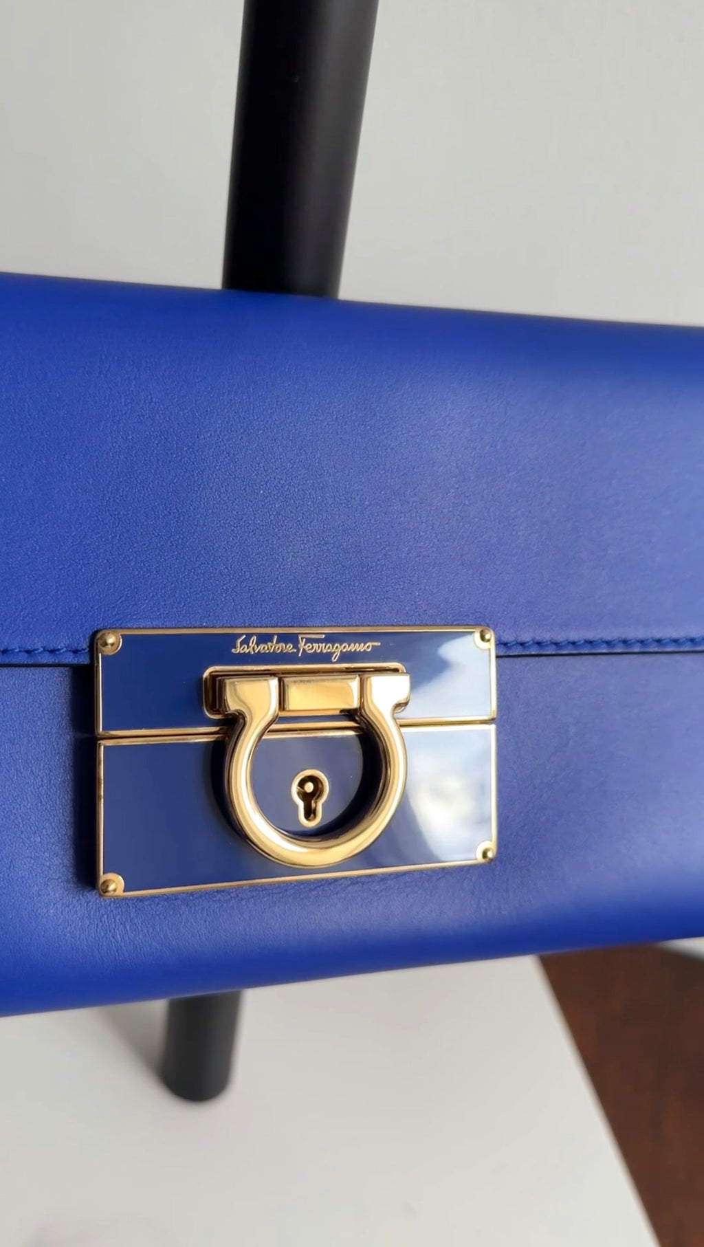 Ferragamo Cobalt Blue Afef Leather Wristlet Clutch Bag
