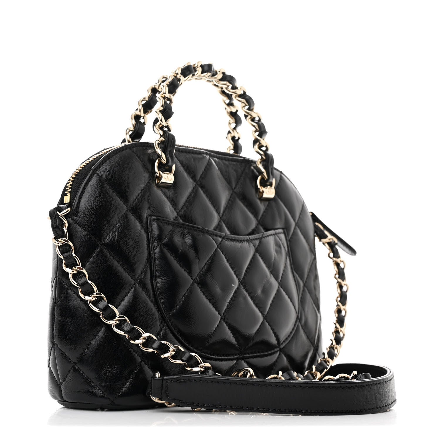 Shiny Lambskin Quilted Shiny Coco Clutch With Chain Black