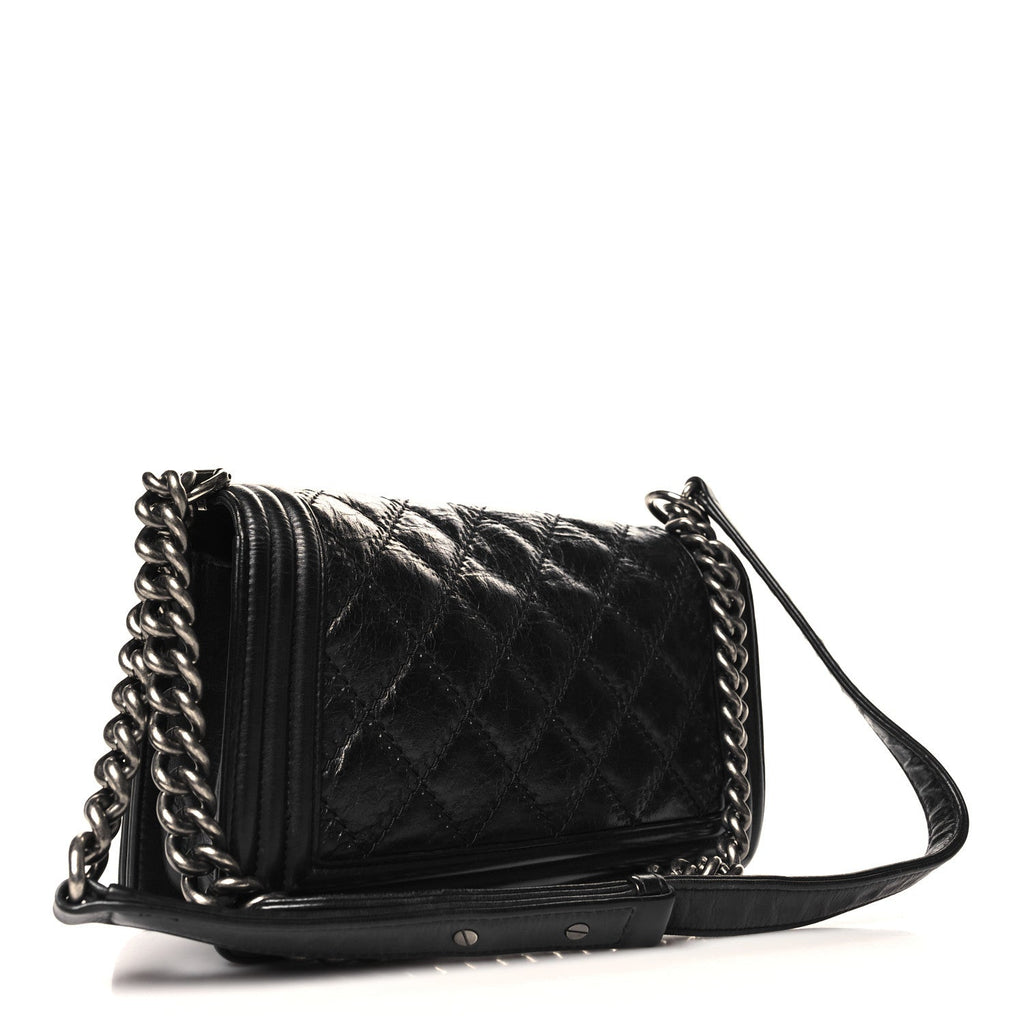 Calfskin Double Stitch Medium Boy Flap Black