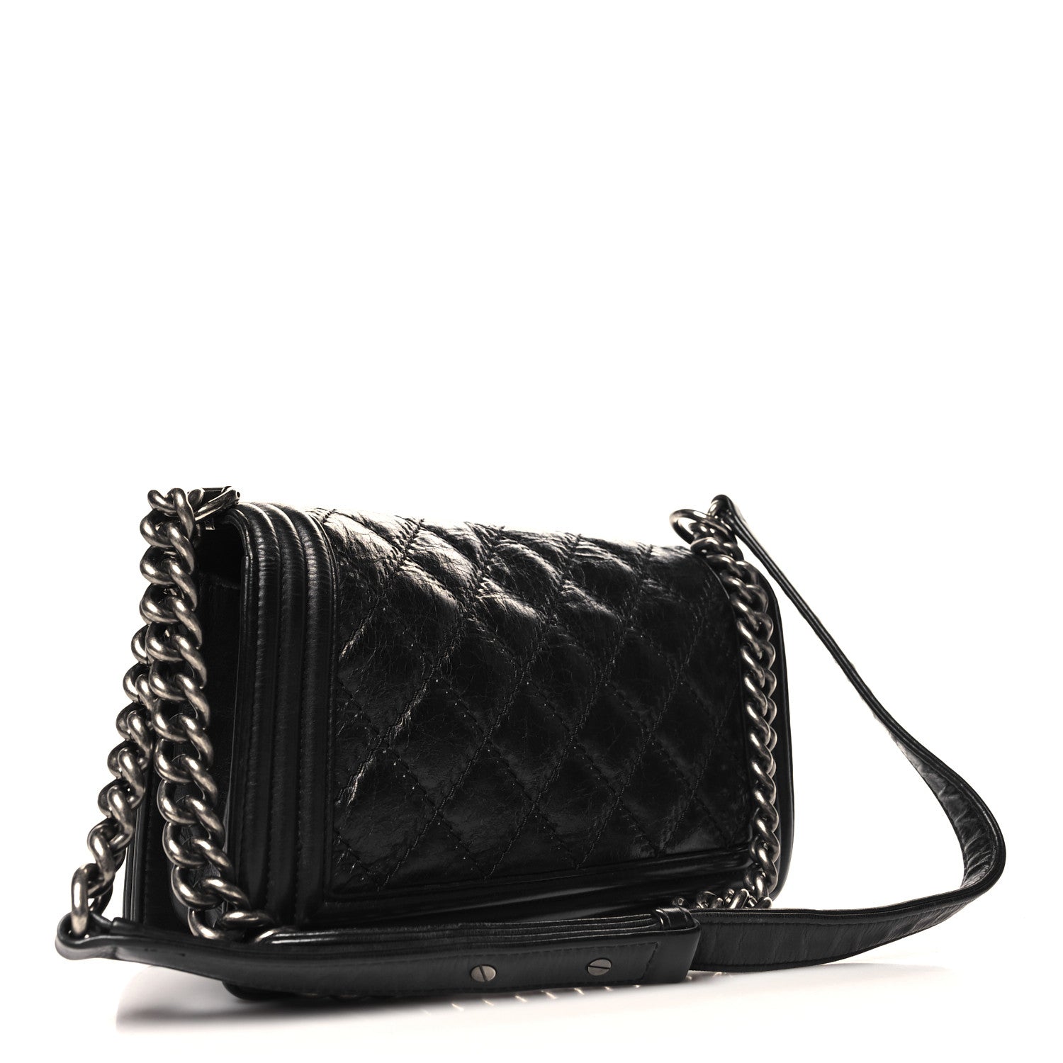 Calfskin Double Stitch Medium Boy Flap Black