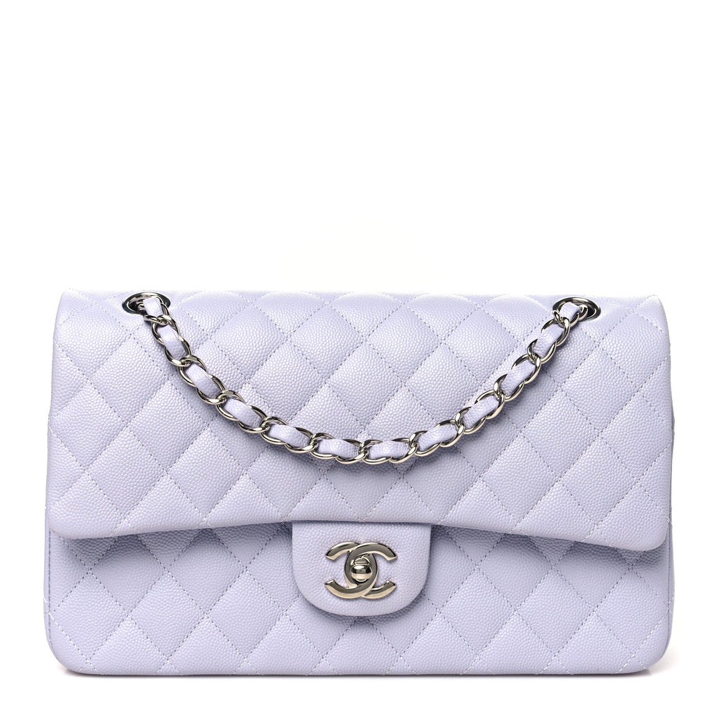 Caviar Quilted Medium Double Flap Light Purple