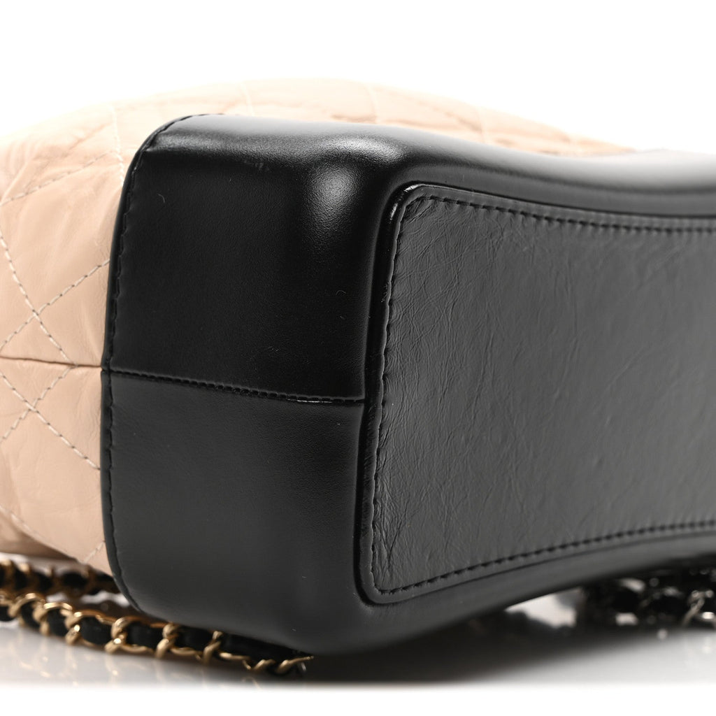 Aged Calfskin Quilted Small Gabrielle Backpack Beige Black