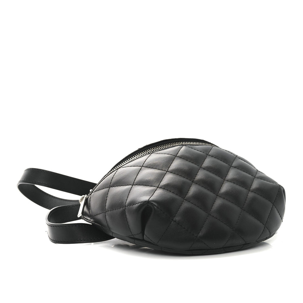 Calfskin Quilted Waist Belt Bag Black