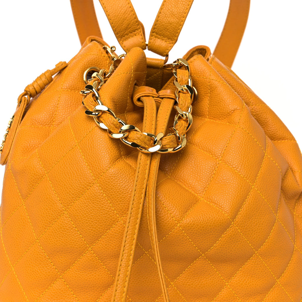 Caviar Quilted Drawstring Backpack Yellow