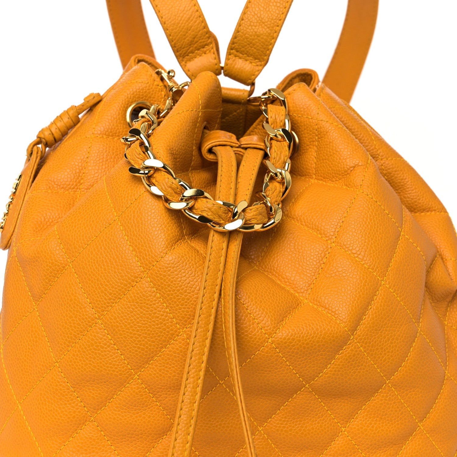 Caviar Quilted Drawstring Backpack Yellow