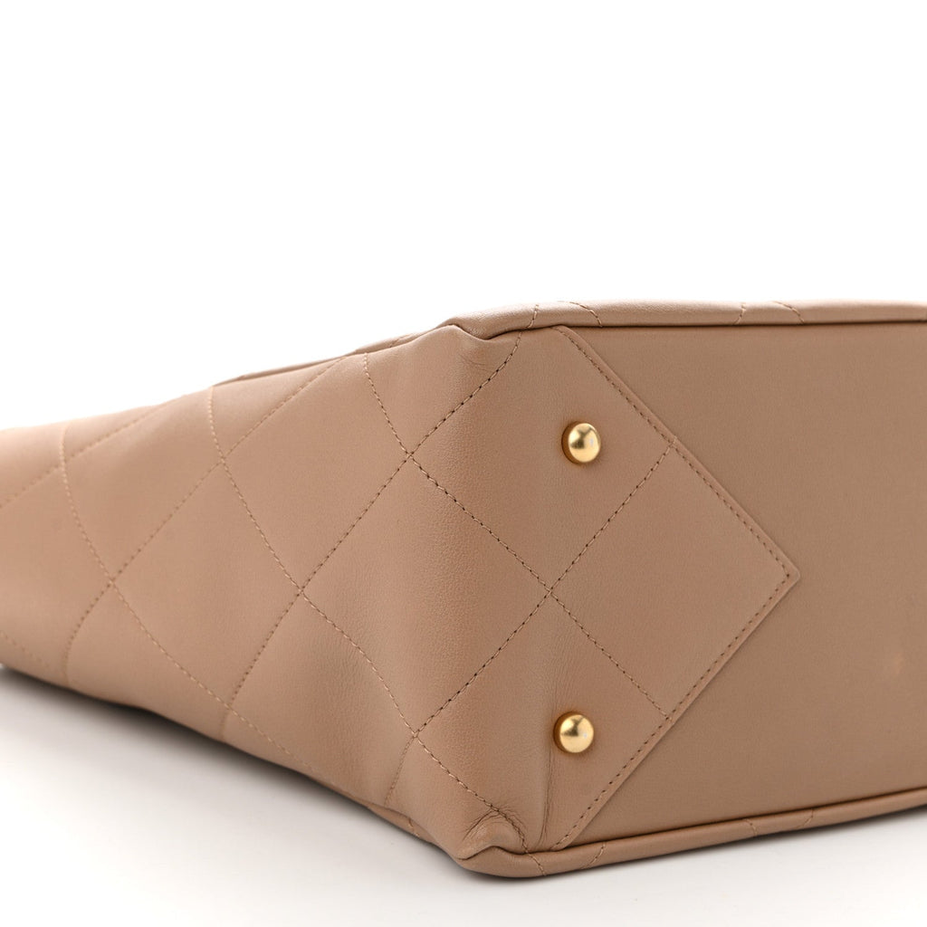 Calfskin Quilted Chain Shopping Tote Beige