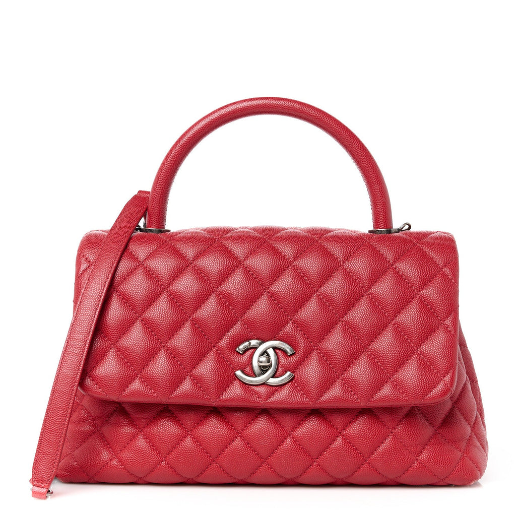 Caviar Quilted Small Coco Handle Flap Red