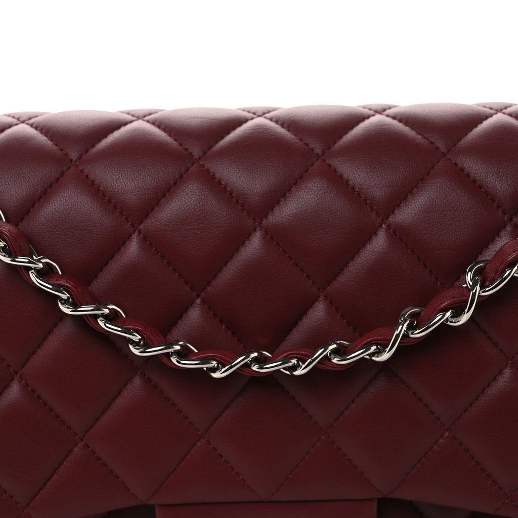 Lambskin Quilted Jumbo Double Flap Burgundy