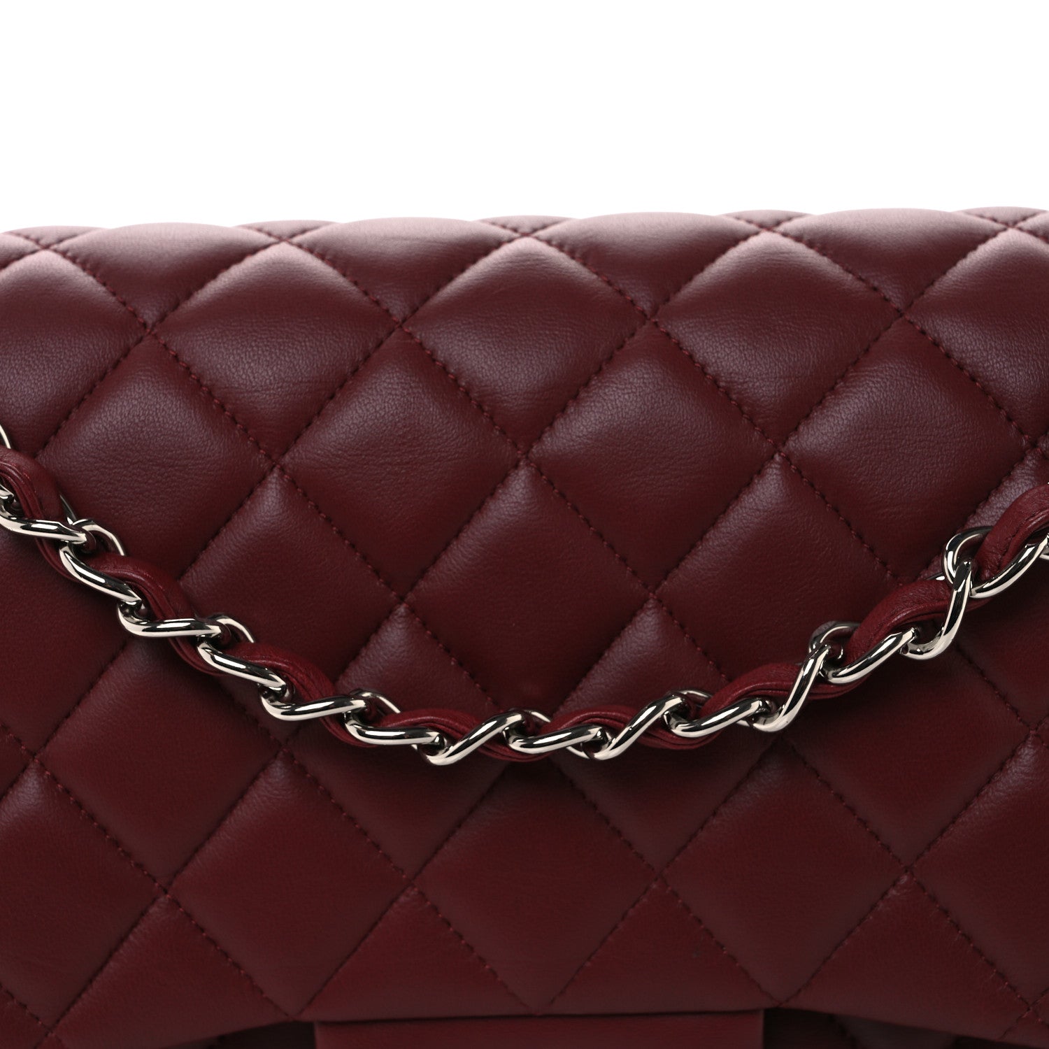 Lambskin Quilted Jumbo Double Flap Burgundy