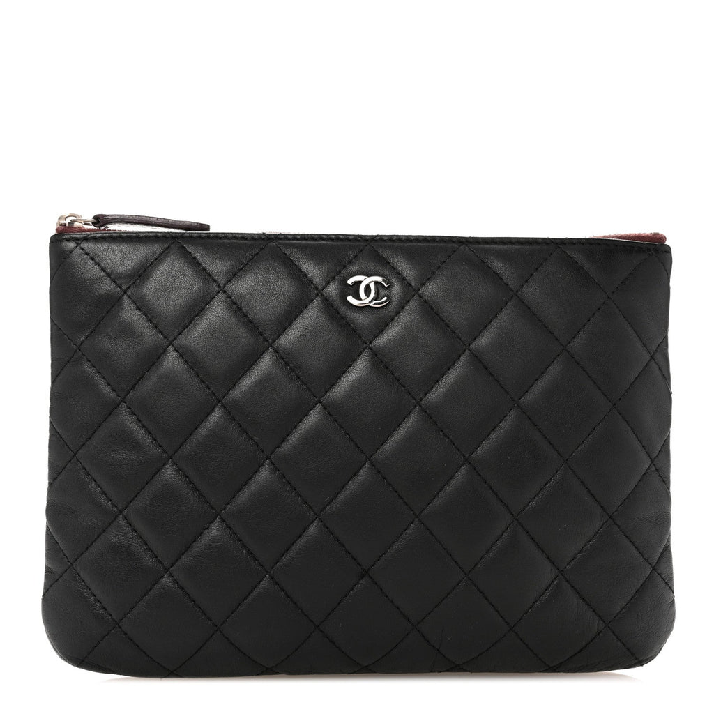 Lambskin Quilted Medium Cosmetic Case Black