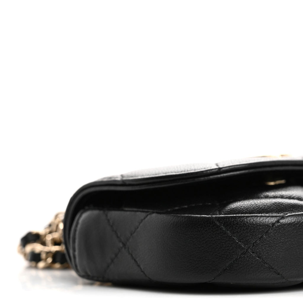 Lambskin Quilted Pearl Top Handle Clutch With Chain Black