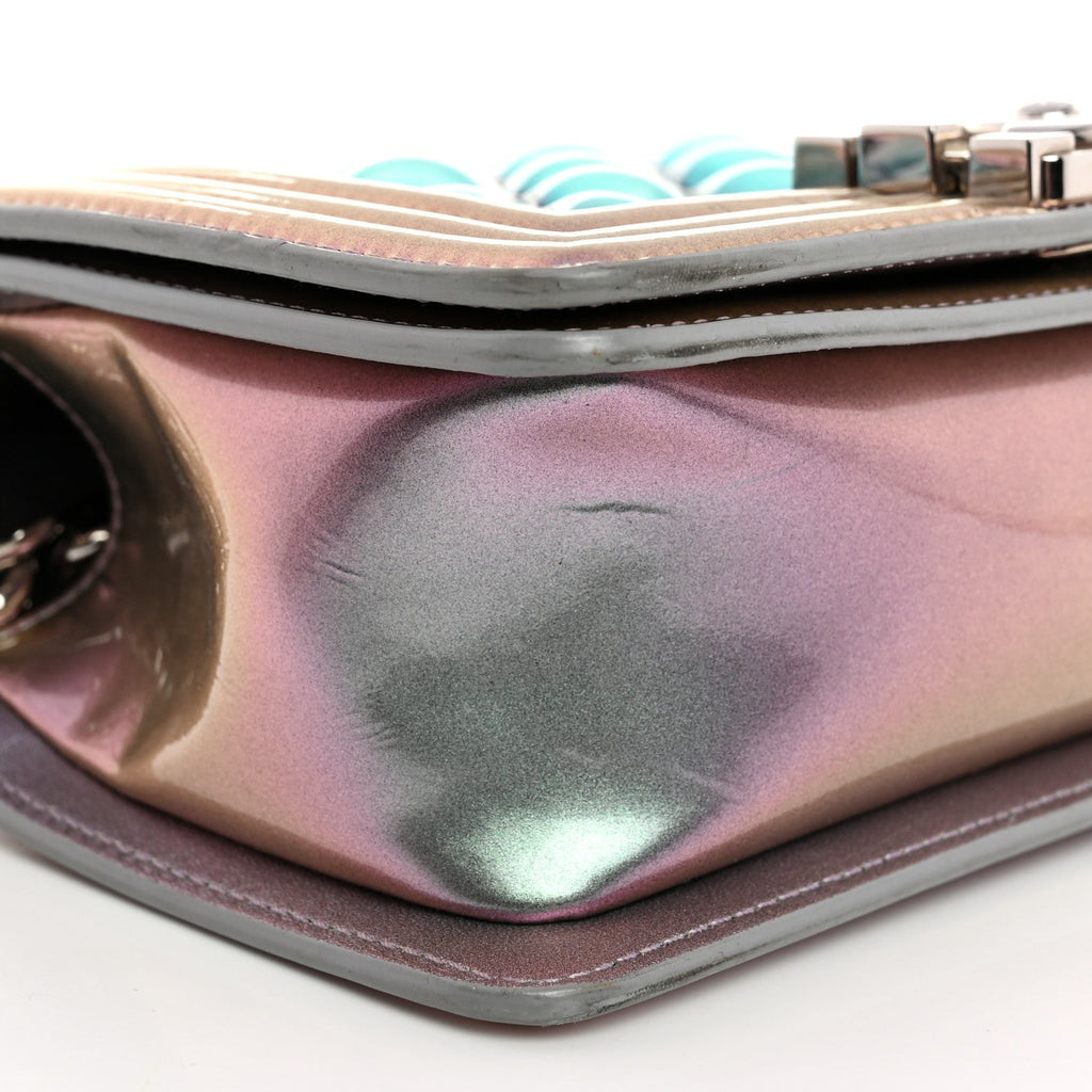 Iridescent Patent Calfskin PVC Quilted Small Boy Flap Light Purple