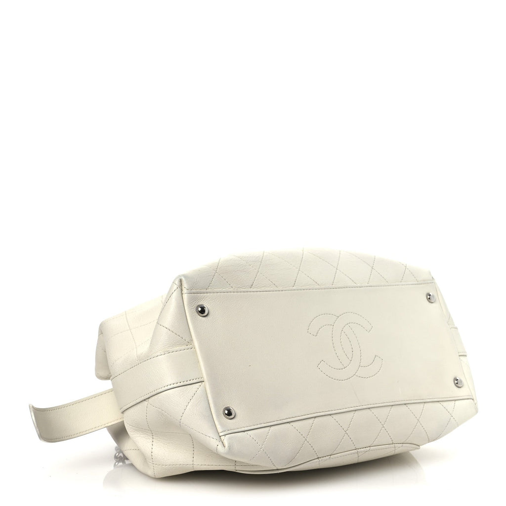 Calfskin Stitched Small Urban Shopping Tote White
