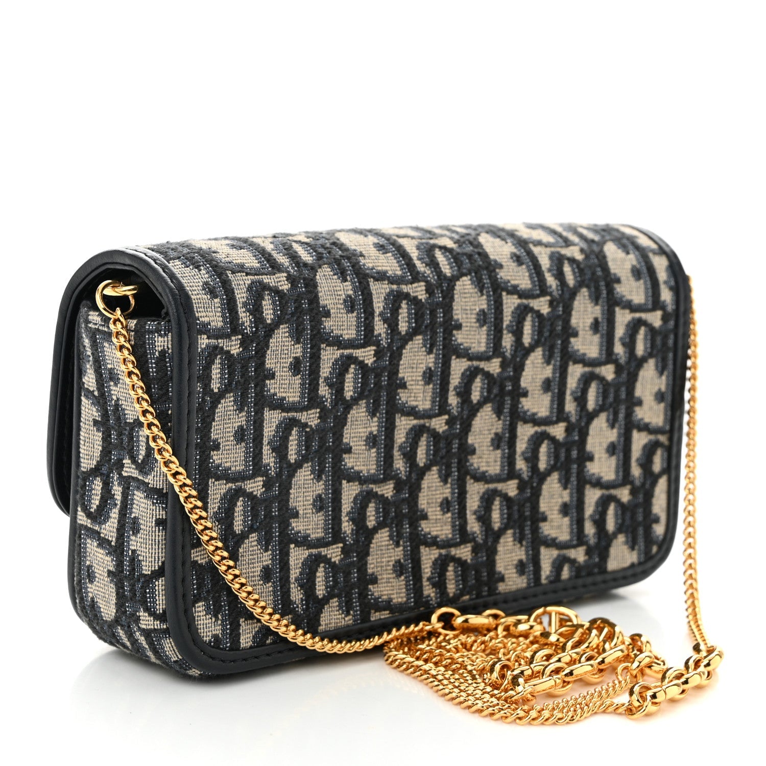 Oblique Calfskin Small Miss Caro Pouch With Chain Blue