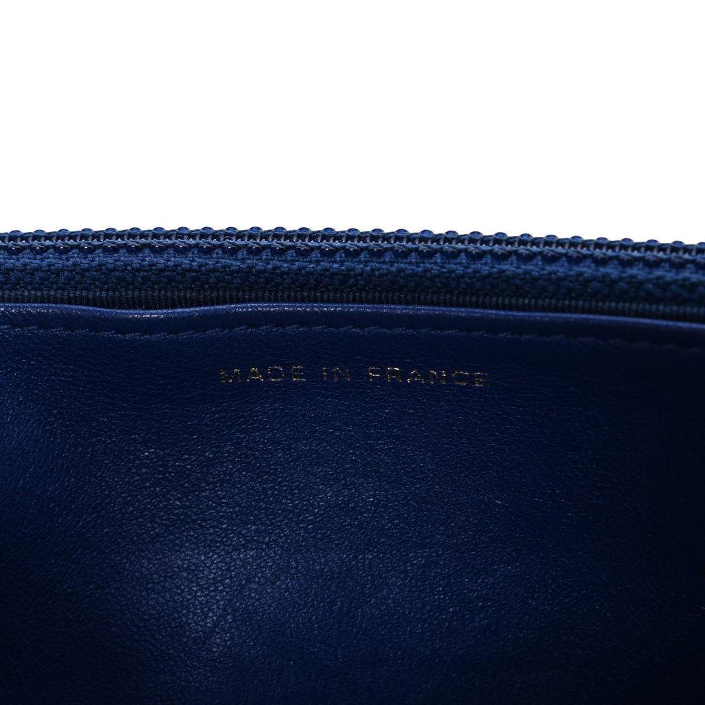 Lambskin Quilted Wallet On Chain WOC  Navy Blue
