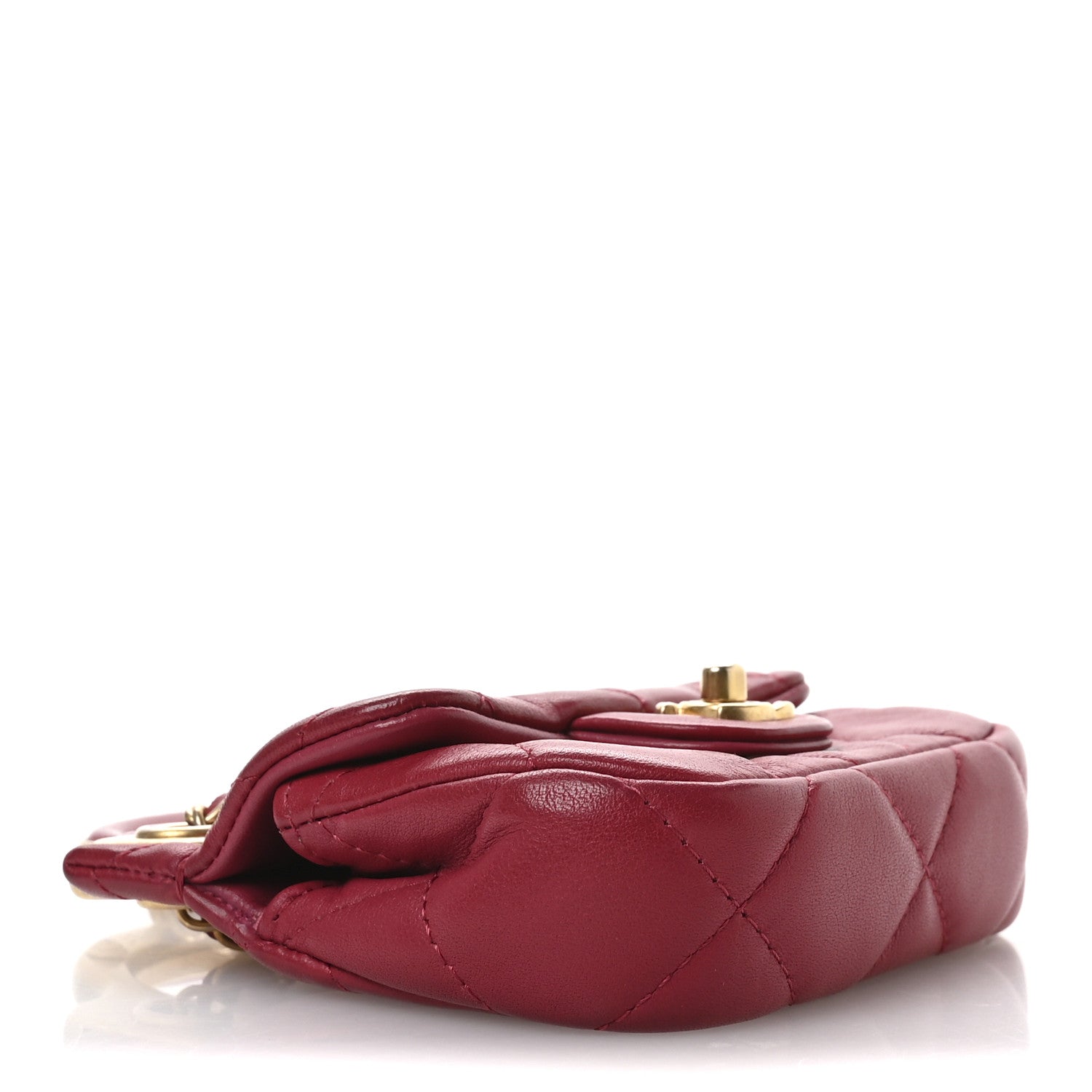 Calfskin Quilted Lady Handle Flap  Holder With Chain Dark Pink