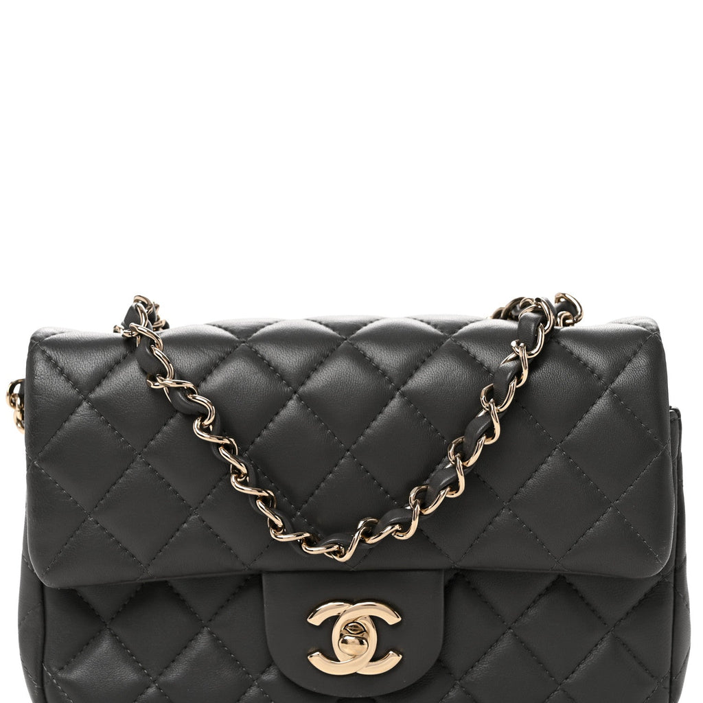 Lambskin Quilted Mini Rectangular Flap Dark Grey