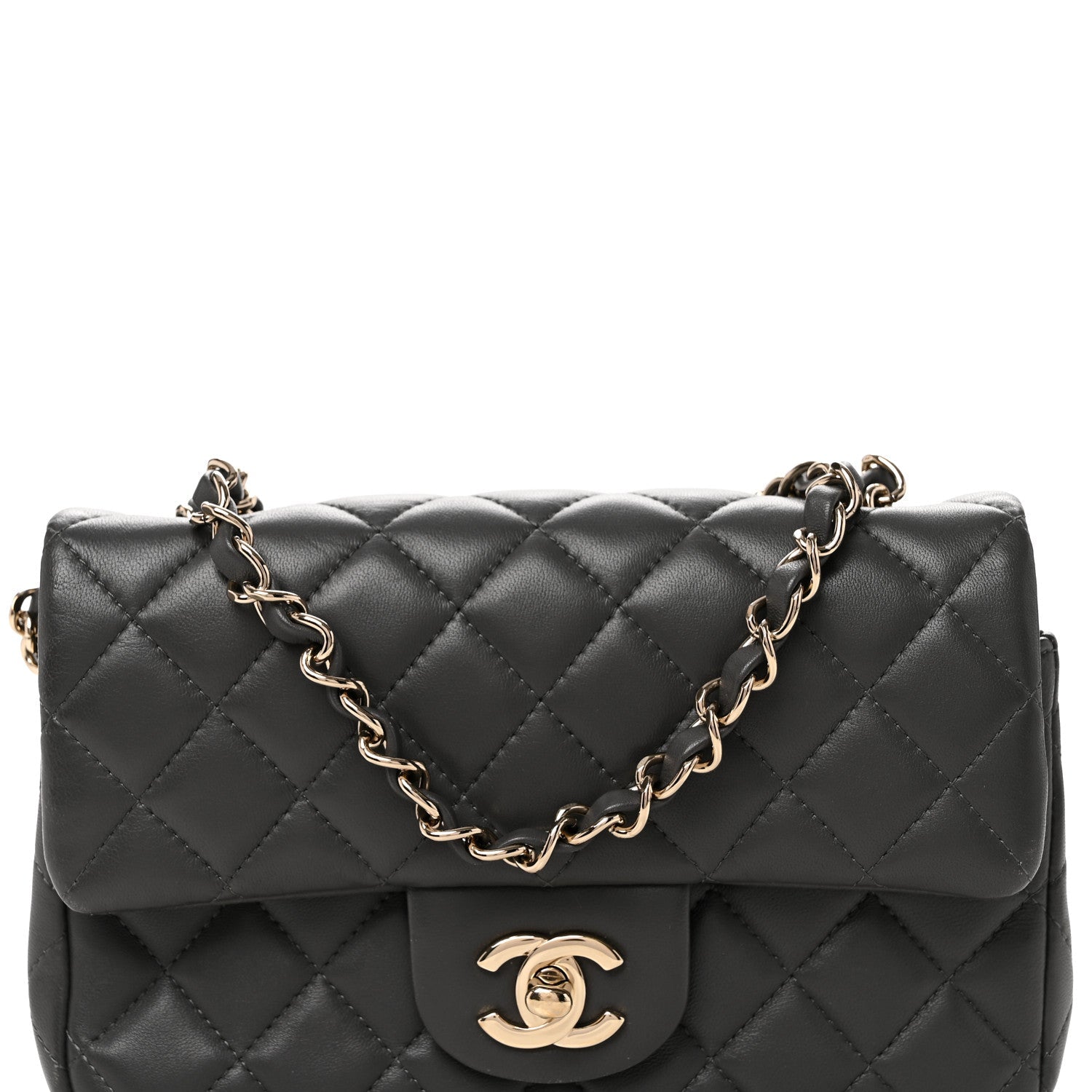 Lambskin Quilted Mini Rectangular Flap Dark Grey