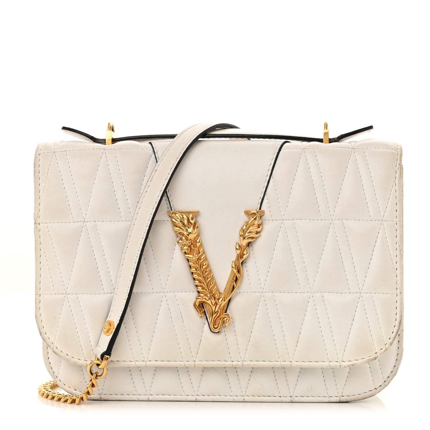 Nappa Quilted Virtus Top Handle Shoulder Bag White