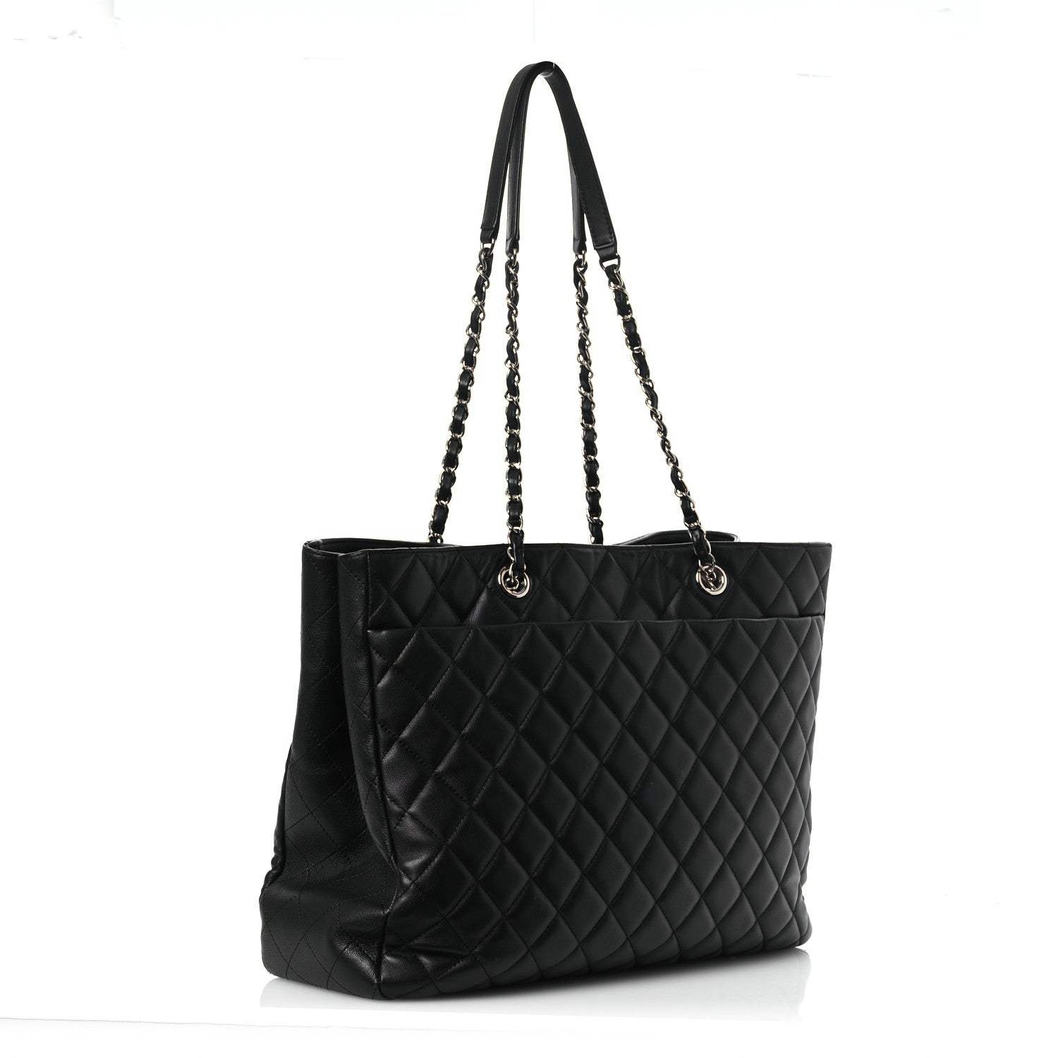 Calfskin Quilted Large CC Shopping Tote Black