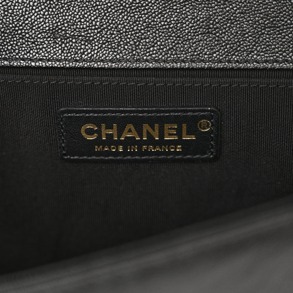 Caviar Chevron Quilted Medium Boy Flap Black