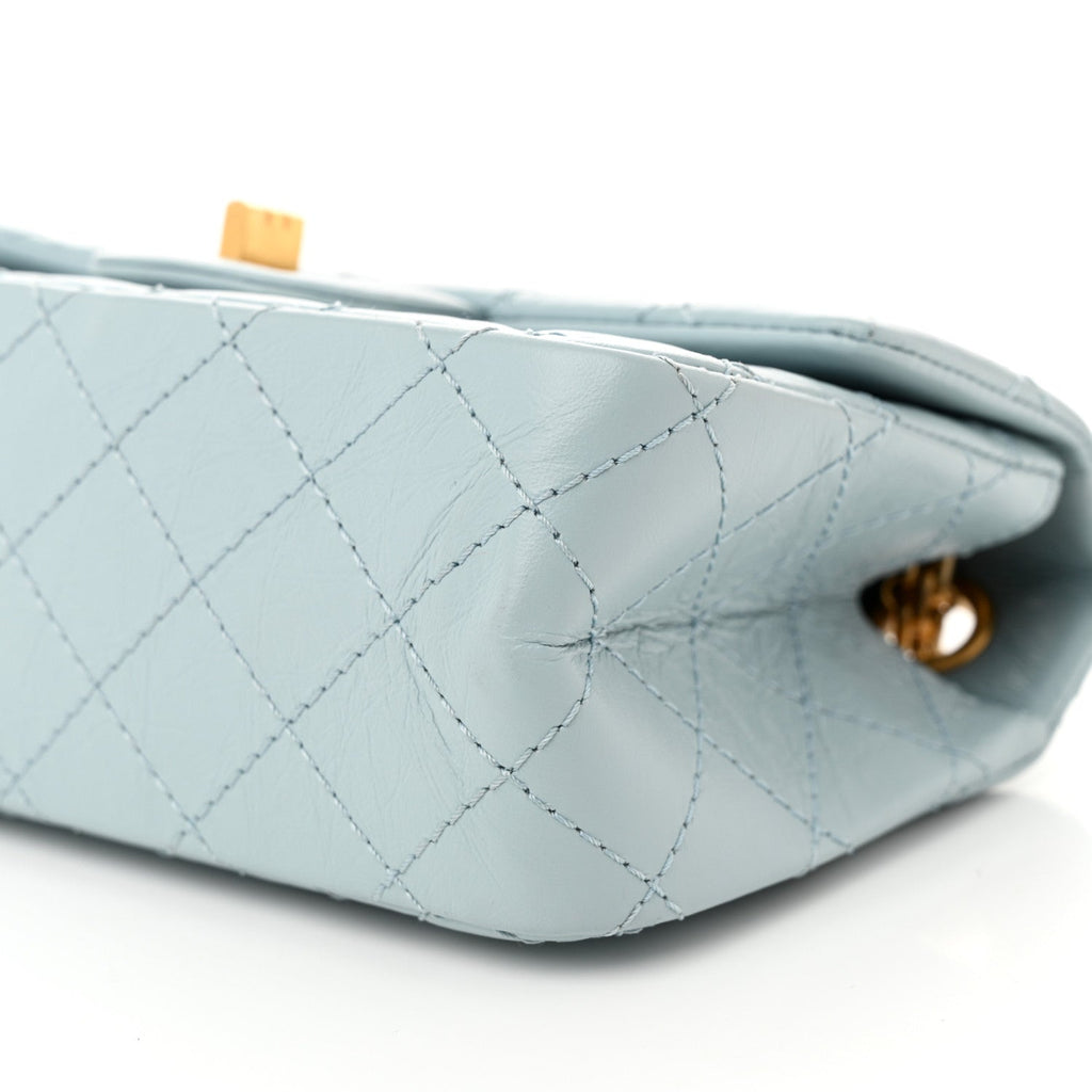 Aged Calfskin Quilted 2.55 Reissue Mini Flap Light Blue
