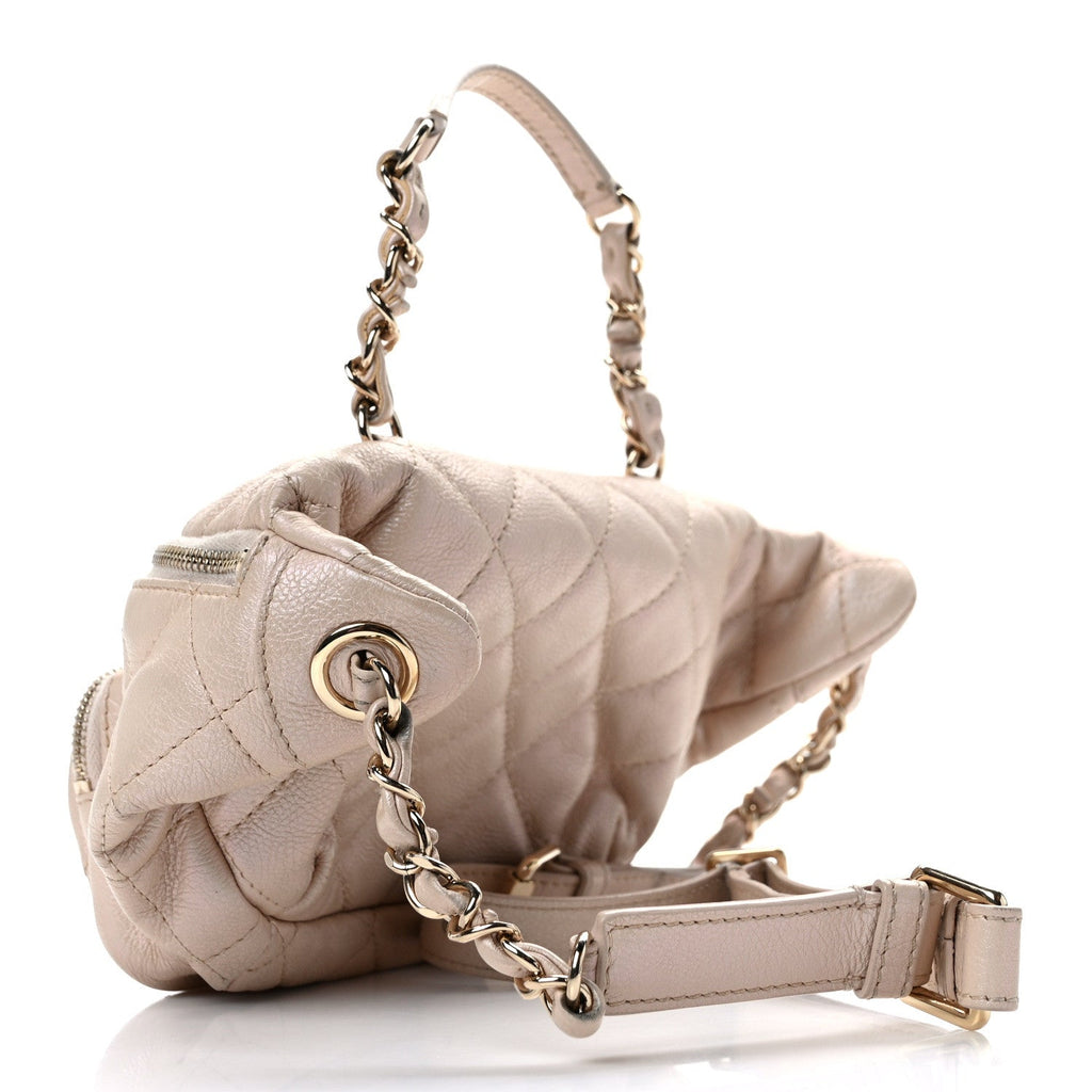 Iridescent Calfskin Quilted All About Waist Belt Bag Beige