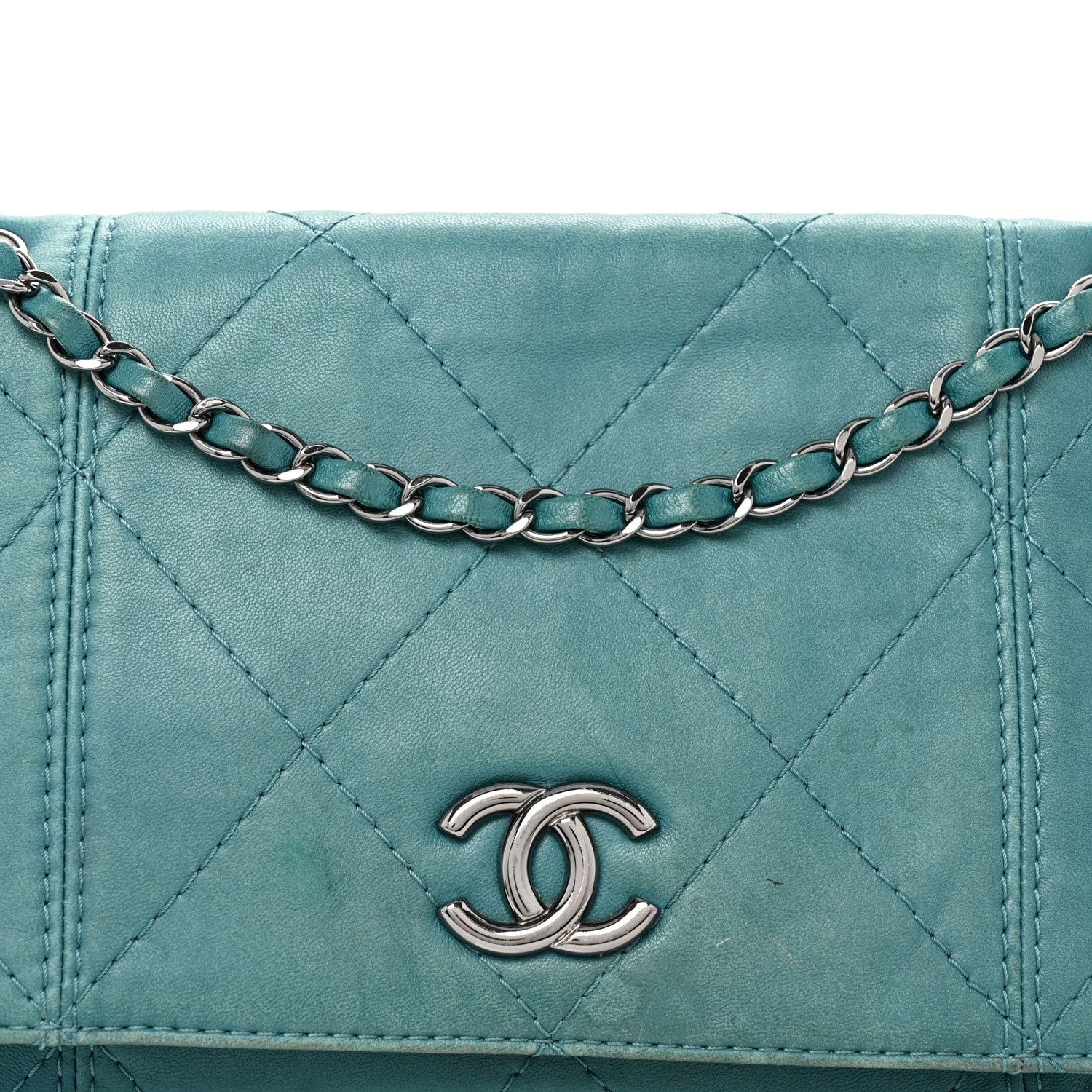 Lambskin Quilted Large Soft Touch Flap Green