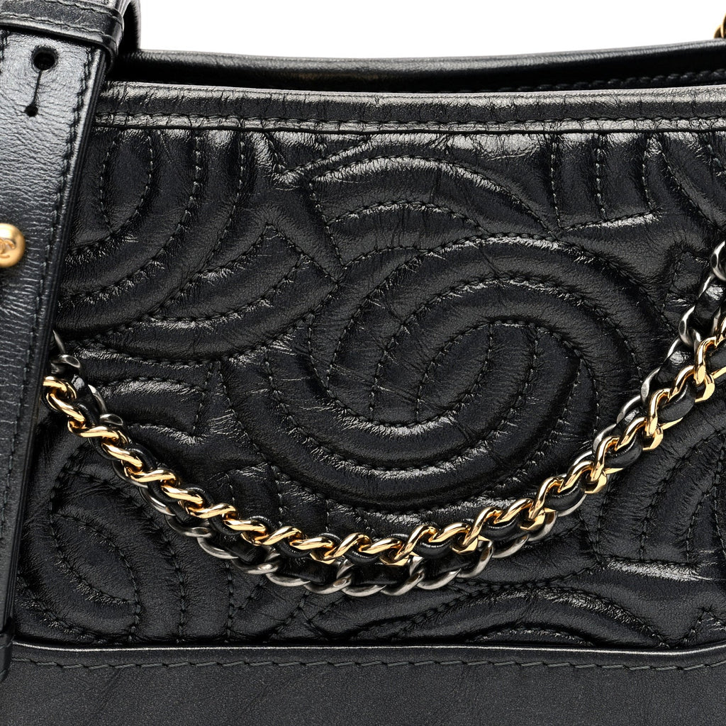 Aged Calfskin CC Quilted Small Gabrielle Hobo Black