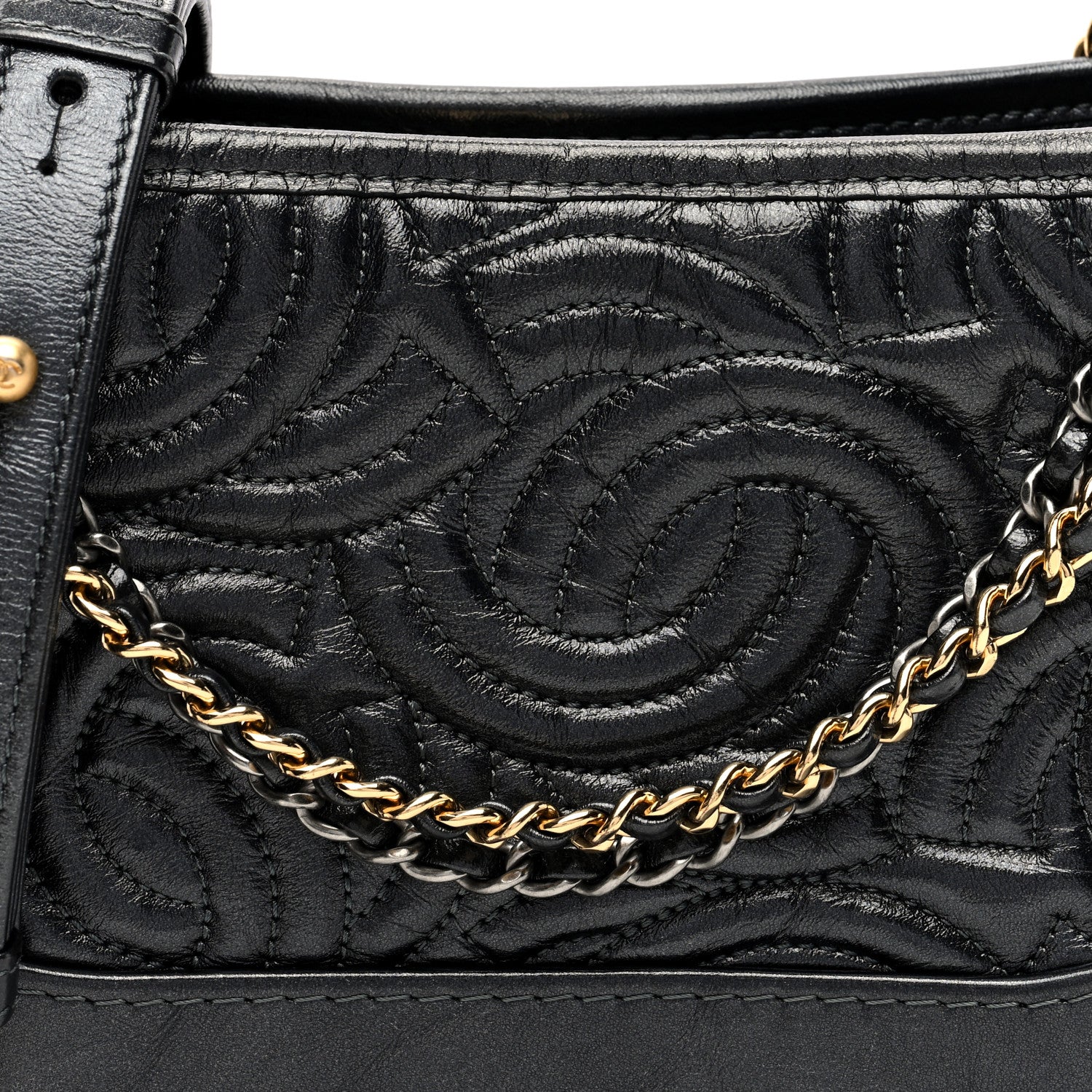 Aged Calfskin CC Quilted Small Gabrielle Hobo Black