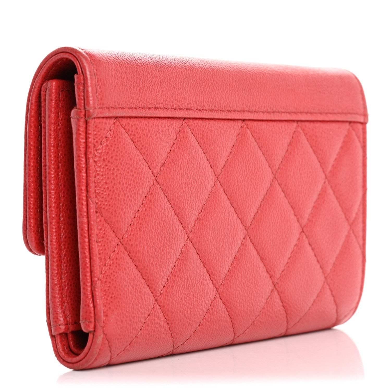 Grained Calfskin Quilted CC Box Flap Wallet Red