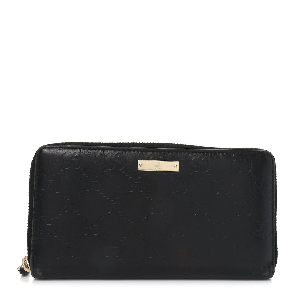 Guccissima Margaux Calfskin Metal Bar Zip Around Wallet Black
