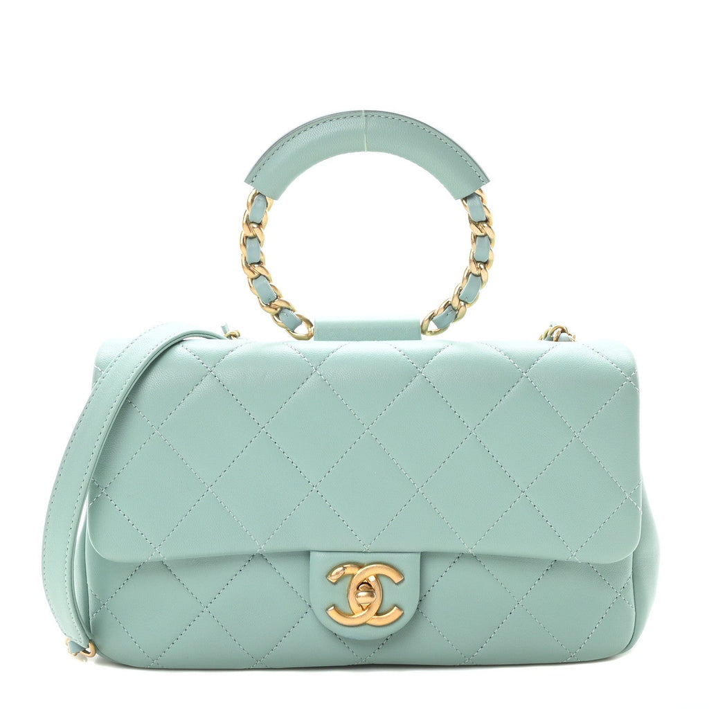Lambskin Quilted Medium In The Loop Handle Flap Bag Light Blue