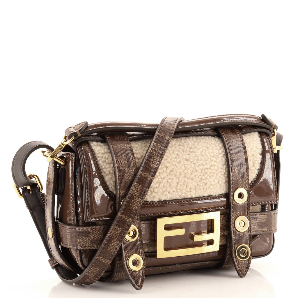 Baguette Cage Bag Shearling with Patent and Zucca Coated Canvas Mini