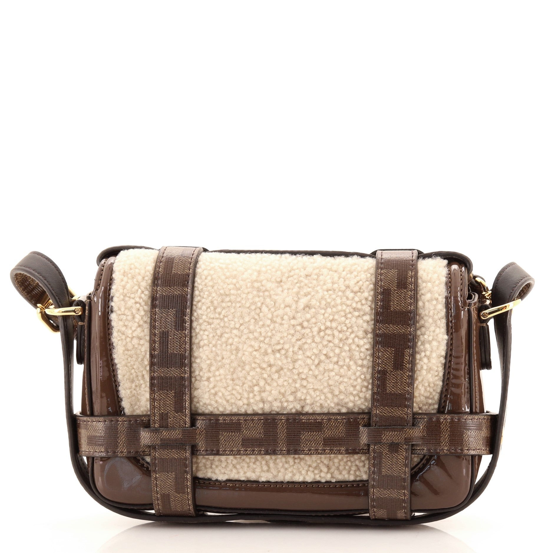 Baguette Cage Bag Shearling with Patent and Zucca Coated Canvas Mini