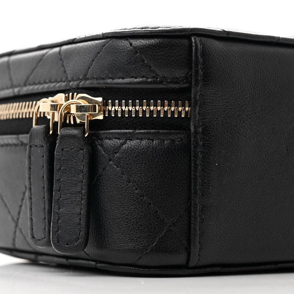 Lambskin Quilted Small Trendy CC Camera Case With Chain Black