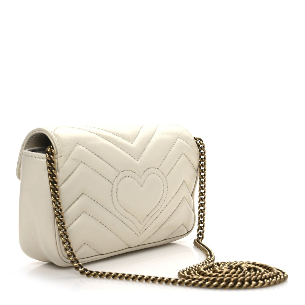 Calfskin Matelasse Super Mini GG Marmont Shoulder Bag White