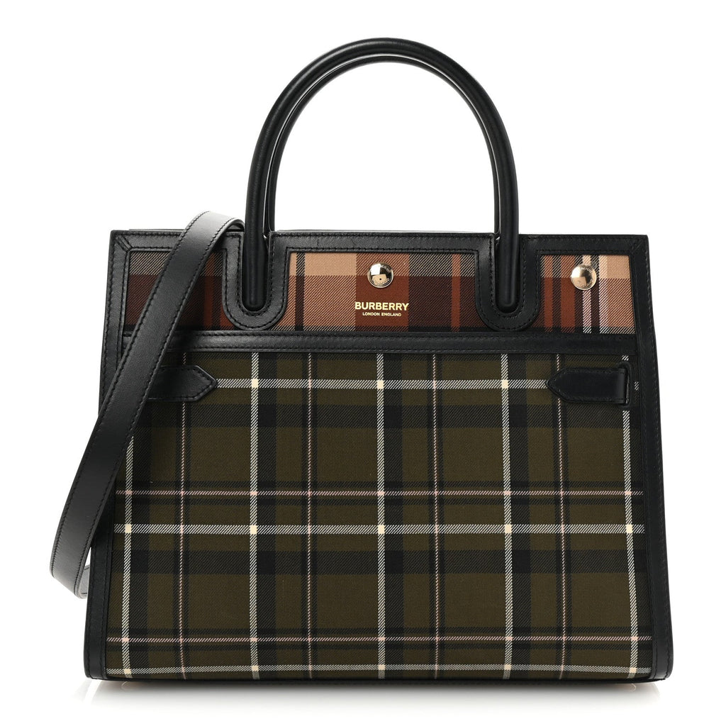 Wool Tartan Two Handle Title Bag Dark Green
