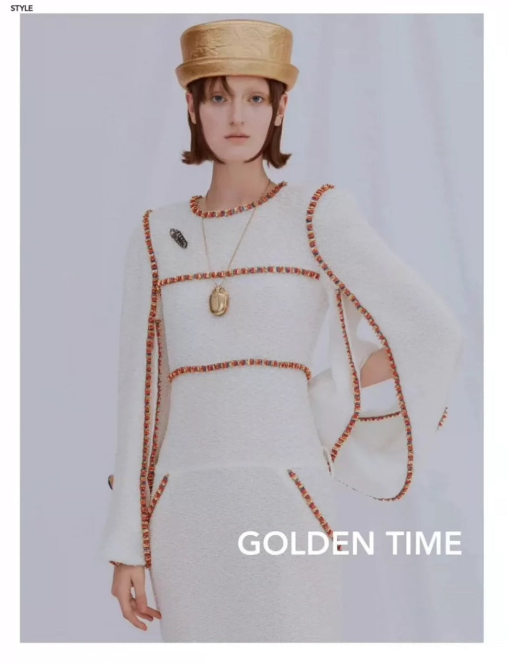 Chanel 19A White & Gold Embroidered Dress