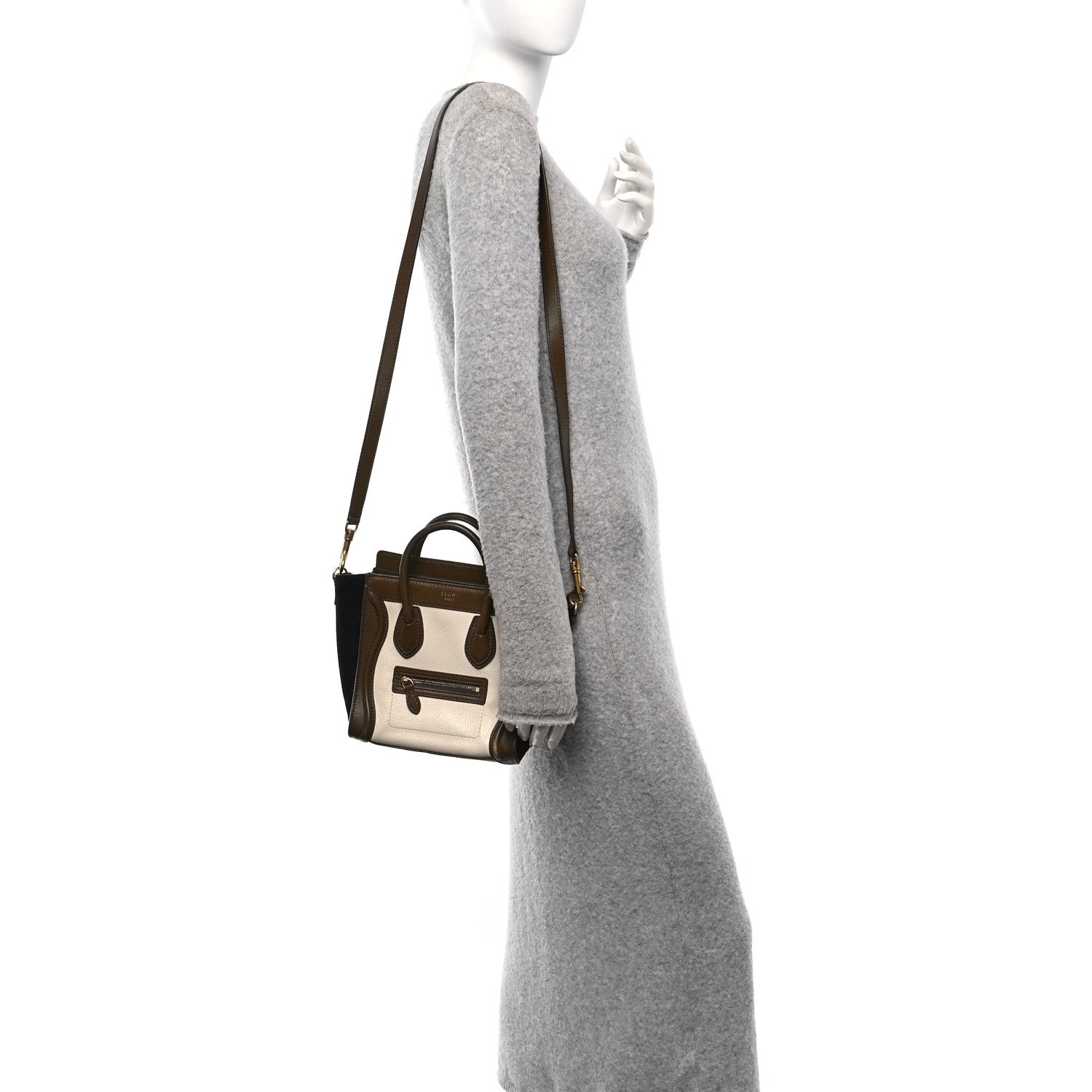 Textured Calfskin Suede Nano Tri-Color Luggage Cream