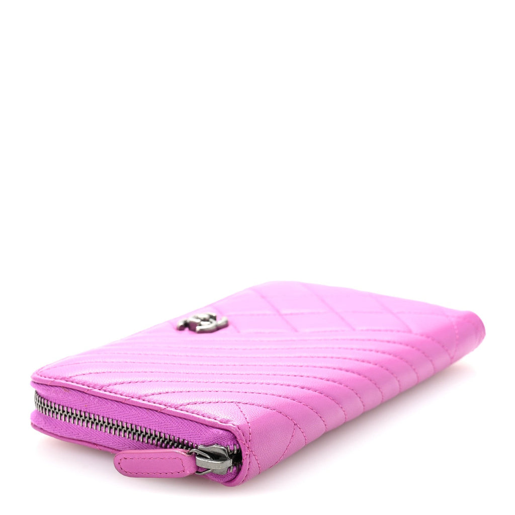 Lambskin Quilted Small Coco Boy Zip Around Wallet Purple