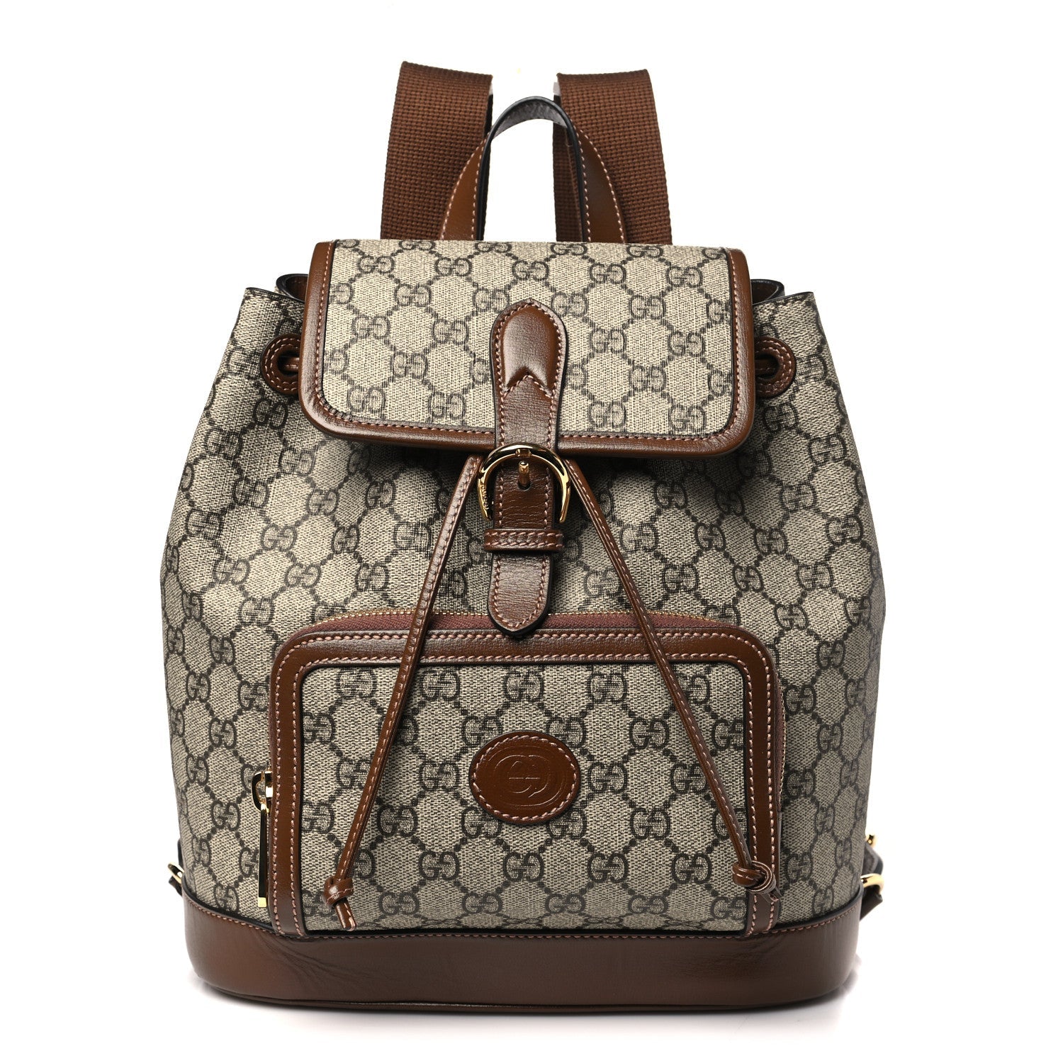 GG Supreme Monogram Azalea Calfskin Retro Interlocking G Buckle Backpack Beige Ebony Brown Sugar