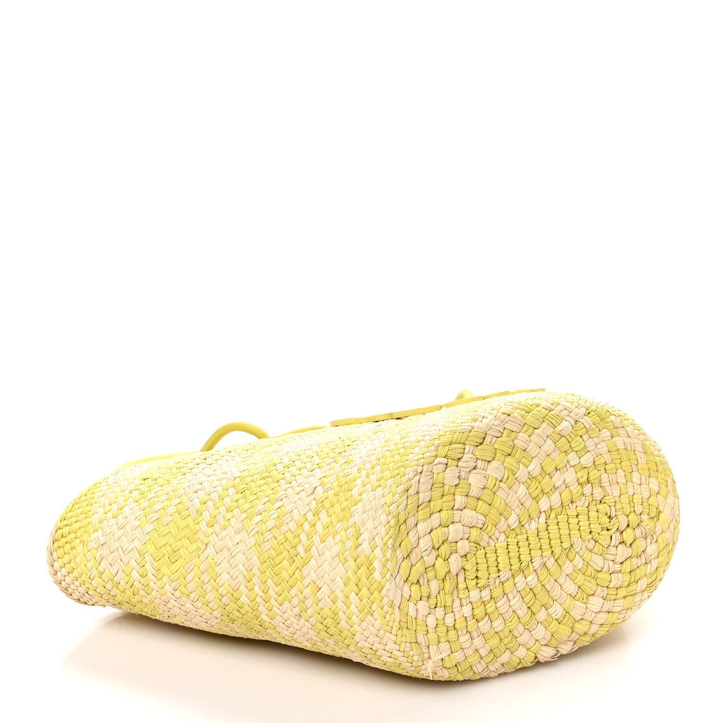 Calfskin Raffia Paulas Ibiza Small Anagram Basket Tote Bag Natural Lime Green
