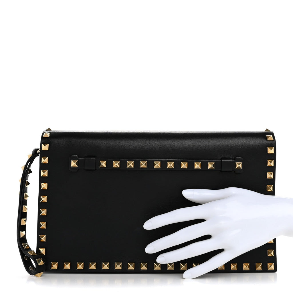 Nappa Rockstud Wristlet Clutch Black