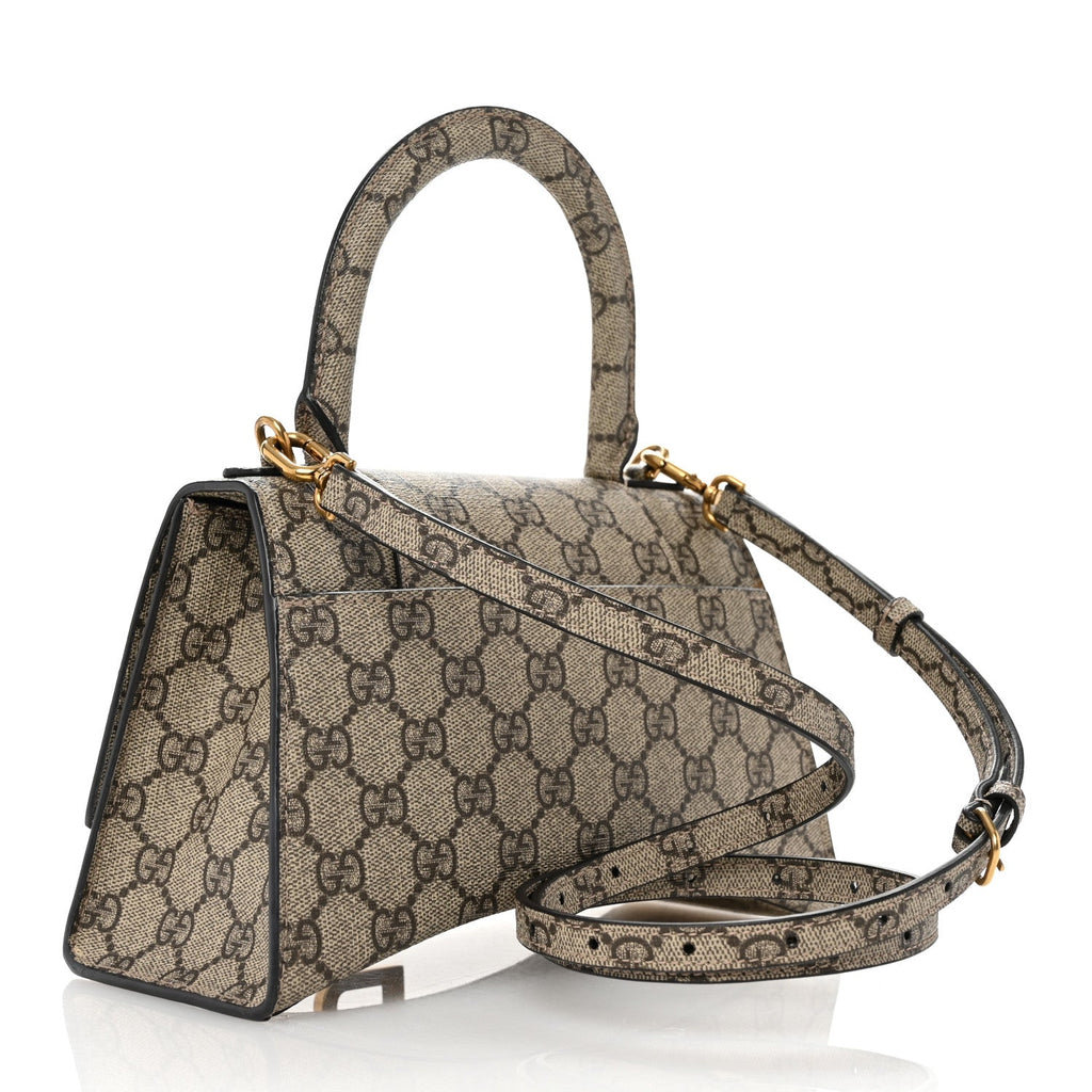 X GUCCI GG Supreme Monogram Small Hourglass Top Handle Bag Beige Ebony