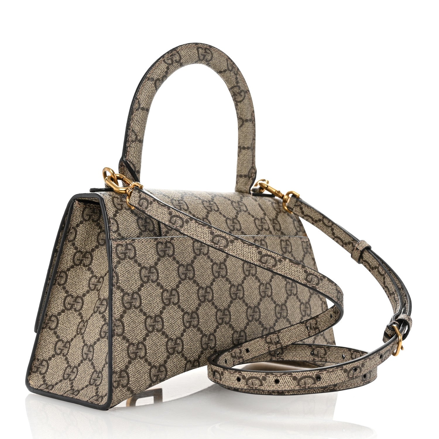 X GUCCI GG Supreme Monogram Small Hourglass Top Handle Bag Beige Ebony