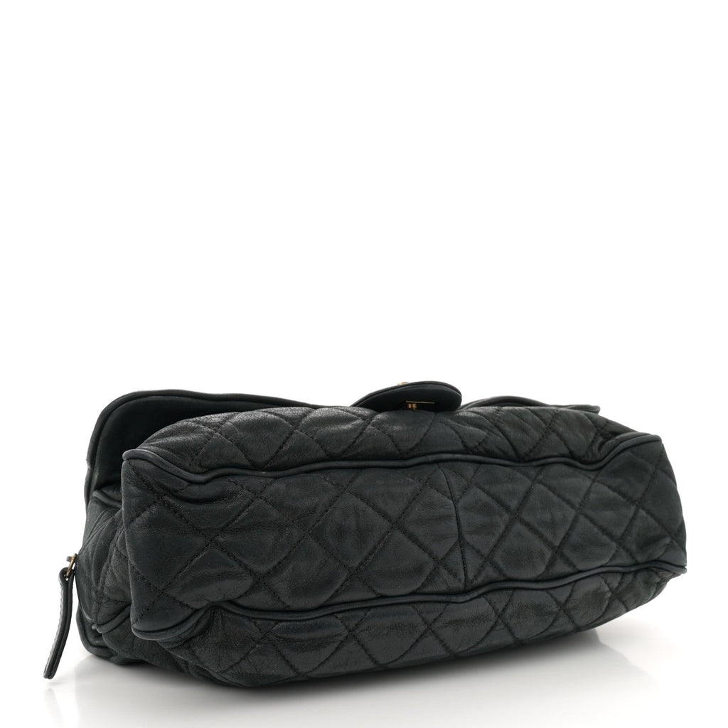 Iridescent Calfskin Quilted Large Shiva Flap Black