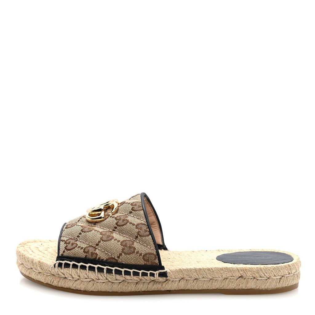 Monogram Matelasse GG Marmont Espadrille 20mm Slide Sandals 38 Beige Ebony Black
